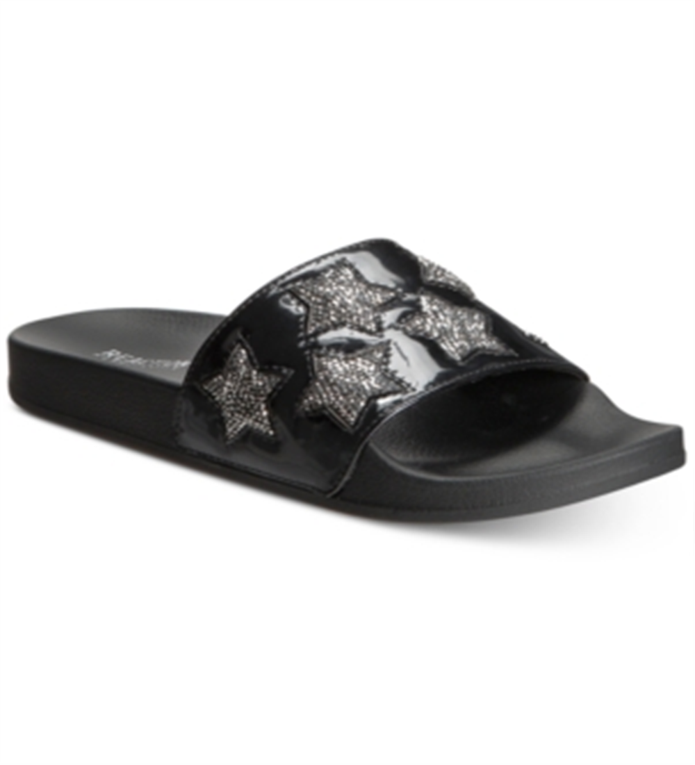 Kenneth Cole Reaction Women's Pool Splash Casual Rhinestone Slide Sandals Black Size 9 M