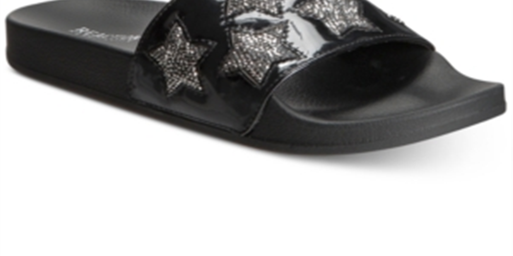 Kenneth Cole Reaction Women's Pool Splash Casual Rhinestone Slide Sandals Black Size 9 M