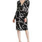 Lauren Ralph Lauren Women's Printed Long Sleeve V Neck Below the Knee Sheath Evening Dress Black Size 4