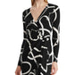 Lauren Ralph Lauren Women's Printed Long Sleeve V Neck Below the Knee Sheath Evening Dress Black Size 4