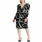 Lauren Ralph Lauren Women's Printed Long Sleeve V Neck Below the Knee Sheath Evening Dress Black Size 4