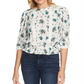 1.STATE Women's Floral-Print Lace-Inset Top Ivory Multi Size Small