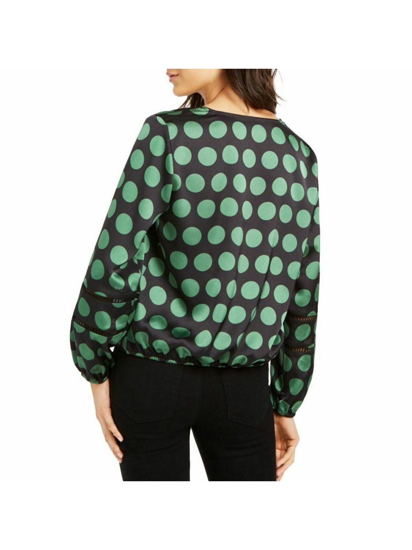 आईएनसी (INC) महिला पोल्का डॉट लंबी आस्तीन वी-नेक टॉप काला, आकार एक्स्ट्रा स्मॉल (XS)