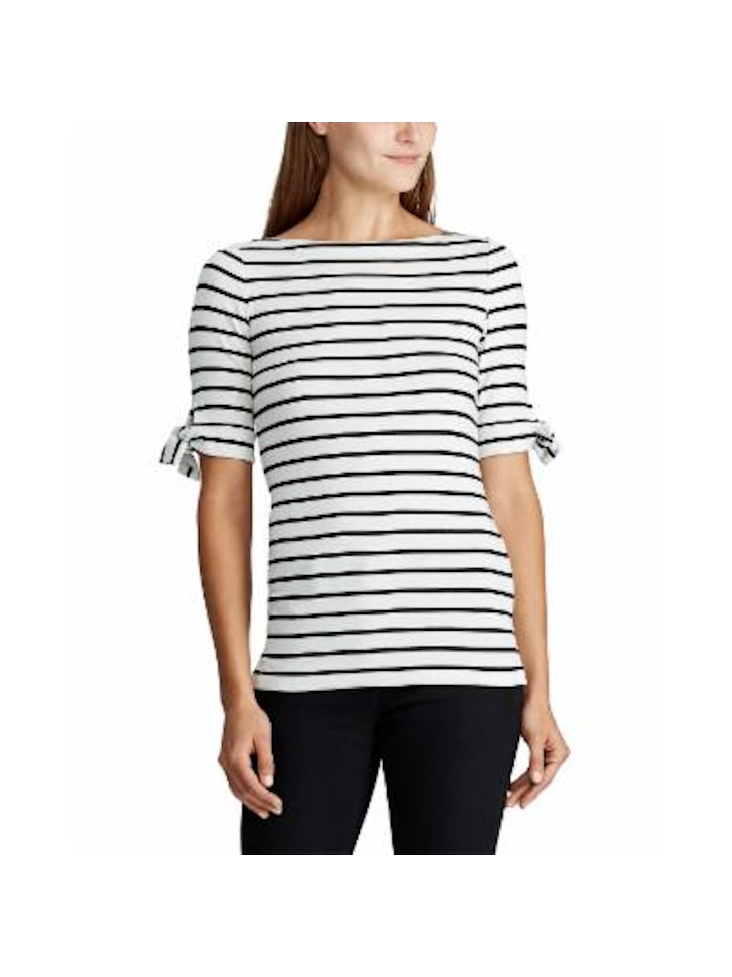 Lauren Ralph Lauren Women's Striped Boat Neck Blouse Top Ivory Size XL