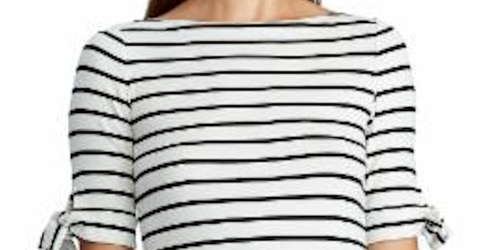 Lauren Ralph Lauren Women's Striped Boat Neck Blouse Top Ivory Size XL