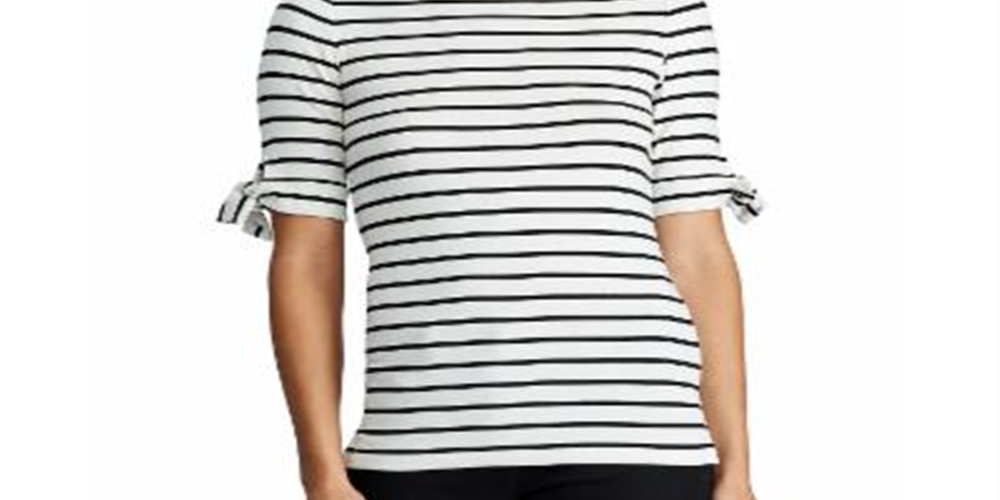 Lauren Ralph Lauren Women's Striped Boat Neck Blouse Top Ivory Size XL