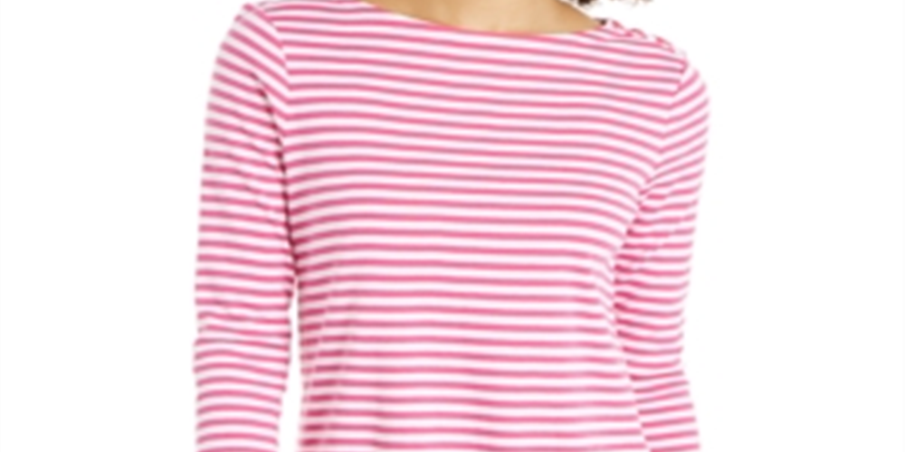 Charter Club Women's Supima Cotton Striped Top Pink Size Large