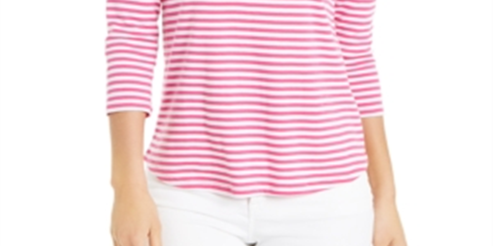 Charter Club Women's Supima Cotton Striped Top Pink Size Large
