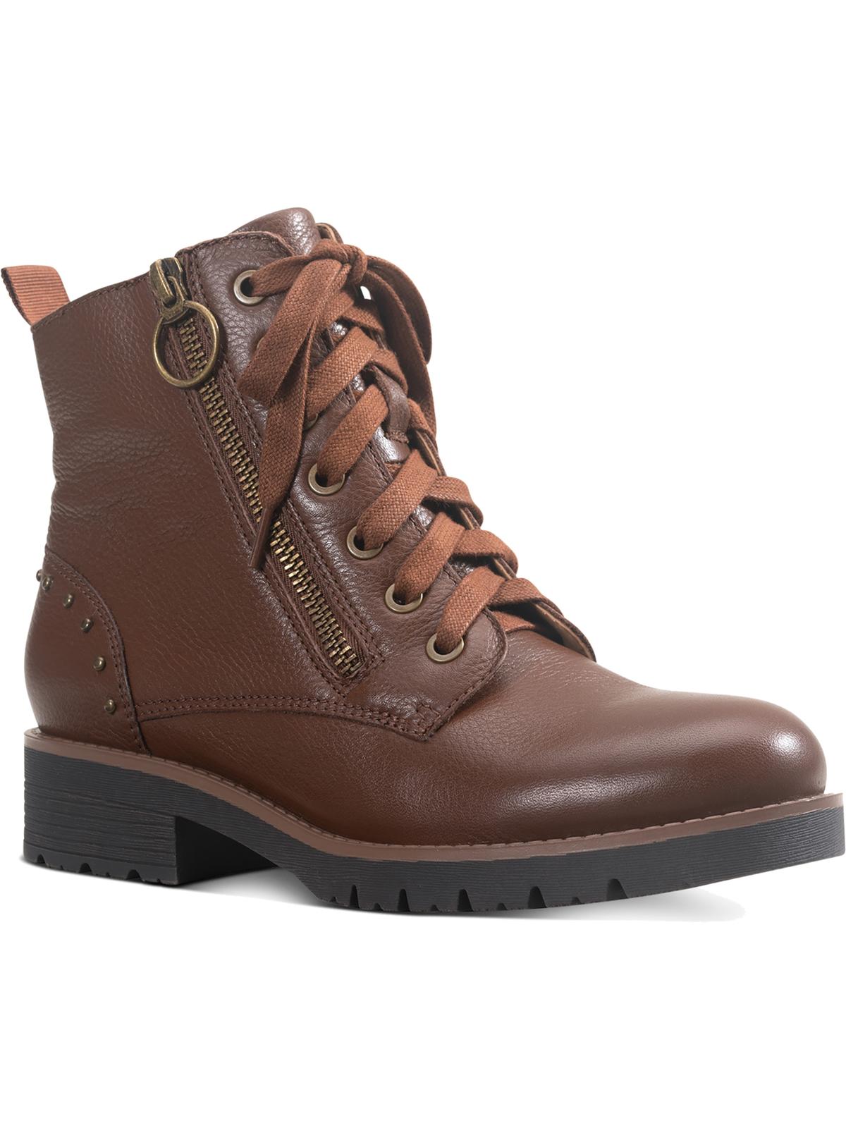 अमेरिकन रैग महिलाओं के टेटम लेदर स्टडेड कॉम्बैट बूट्स ब्राउन साइज़ 5.5 M