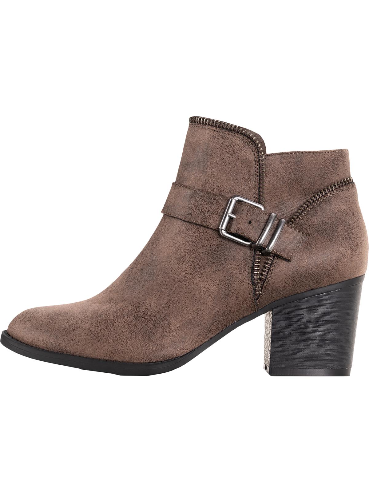 American Rag Women's Zipper Trim Buckle Accent Comfort Milly Round Toe Block Heel Zip up Booties Brown Size 10 M