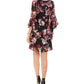 Connected Apparel Women's Floral Bell Sleeve Jewel Neck Above the Knee Sheath Dress Black Size 10
