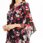 Connected Apparel Women's Floral Bell Sleeve Jewel Neck Above the Knee Sheath Dress Black Size 10
