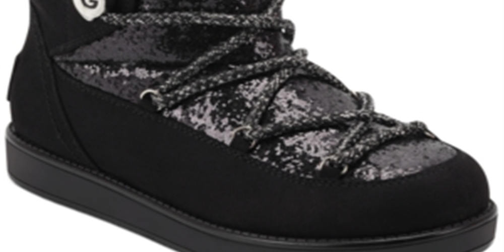 Gbg Guess Women's Logo Sparkle Insert Lace up Detail Cushioned Insulated Aylan Round Toe Snow Boots Black Size 6.5 M