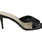 Enzo Angiolini Women's Adelia Leather Peep Toe Special Occasion Slide Sandals Black Size 8.5 M
