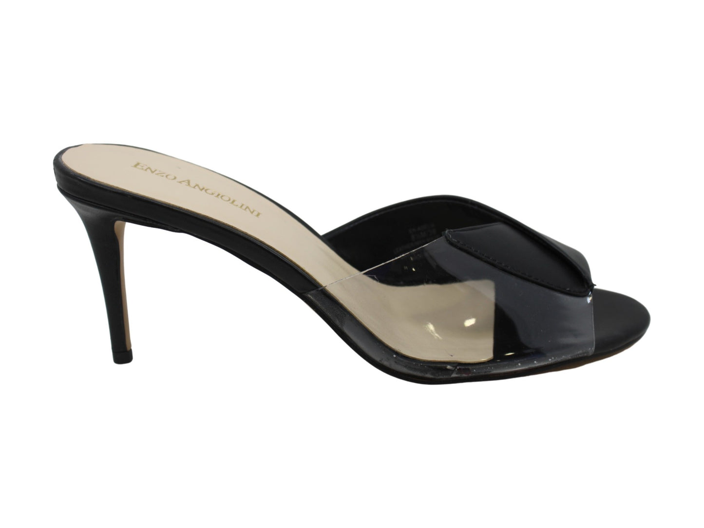 Enzo Angiolini Women's Adelia Leather Peep Toe Special Occasion Slide Sandals Black Size 8.5 M