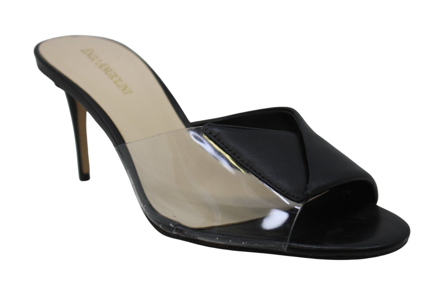 Enzo Angiolini Women's Adelia Leather Peep Toe Special Occasion Slide Sandals Black Size 8.5 M