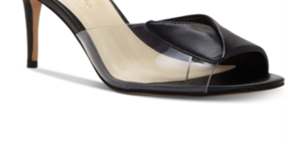 Enzo Angiolini Women's Adelia Leather Peep Toe Special Occasion Slide Sandals Black Size 8.5 M
