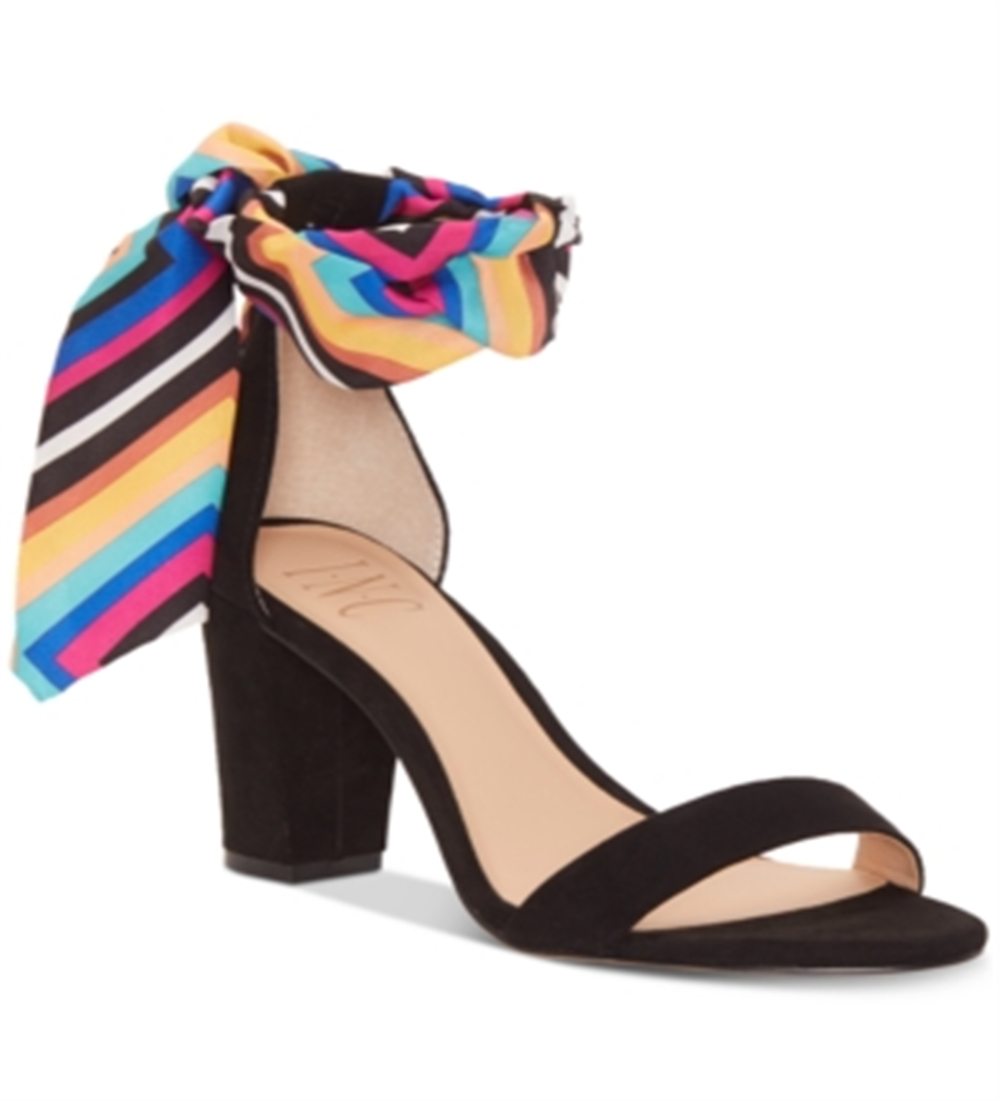 INC International Concepts Women's Fabric Open Toe Stripe Shoes Black Size 7 M