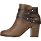 Material Girl Women's Strappy Cushioned Buckle Accent Melany Round Toe Block Heel Zip up Booties Brown Size 6.5 M