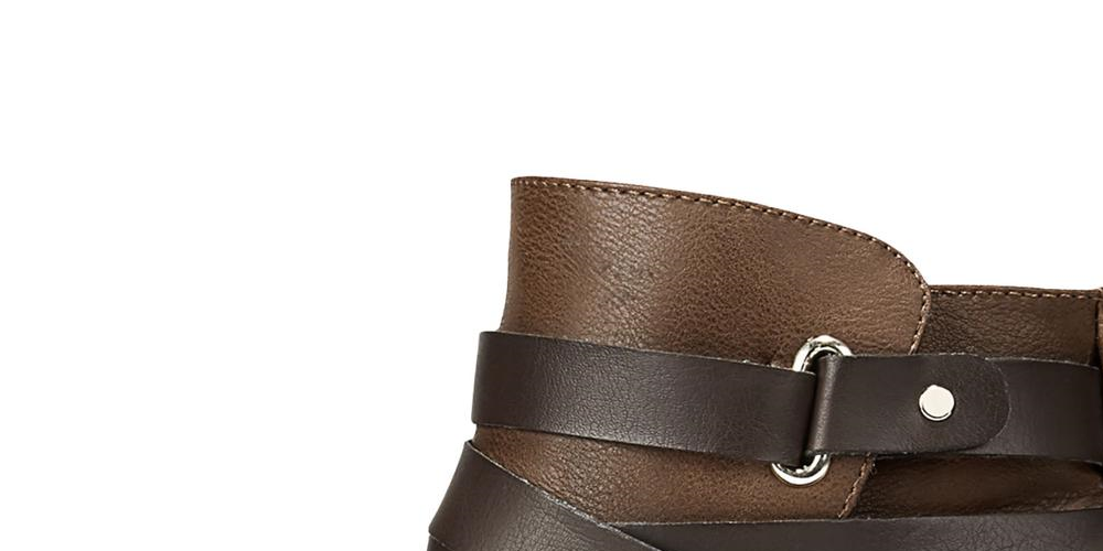 Material Girl Women's Strappy Cushioned Buckle Accent Melany Round Toe Block Heel Zip up Booties Brown Size 6.5 M