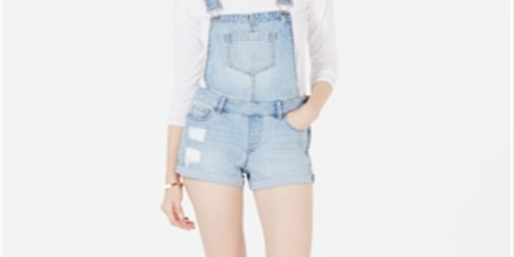 Dollhouse Juniors' Cuffed Denim Shortalls  Blue Size 15