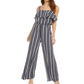 Bar III Women's Ruffle Trim Striped Jumpsuit Blue Size S