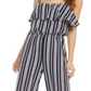 Bar III Women's Ruffle Trim Striped Jumpsuit Blue Size S