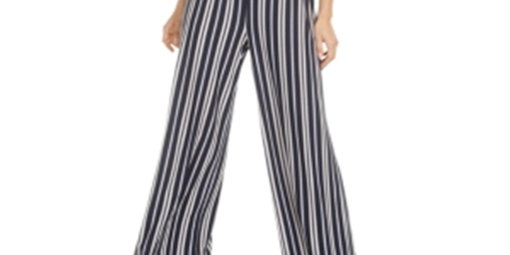 Bar III Women's Ruffle Trim Striped Jumpsuit Blue Size S