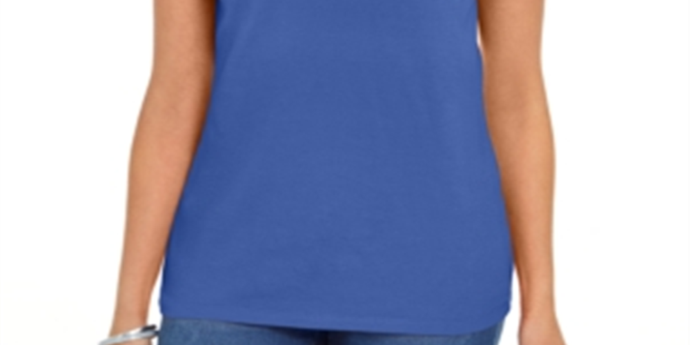 Karen Scott Women's Cotton Scalloped Neck T-Shirt Blue Size Small