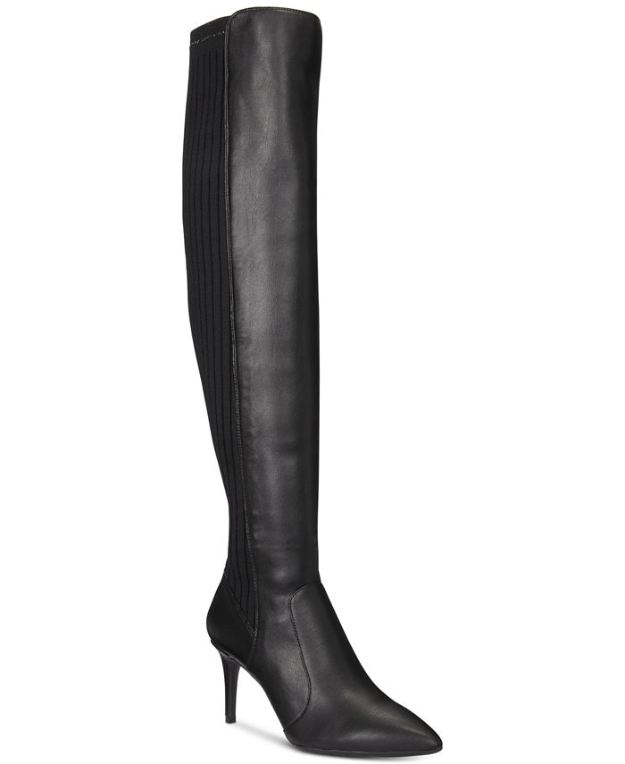 INC International Concepts Women's Izetta Fabric Almond Toe Knee Black Size 5.5