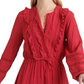 Lucky Brand Women's Parker Mini Dress Picot Trim Ruffled Red Size Medium