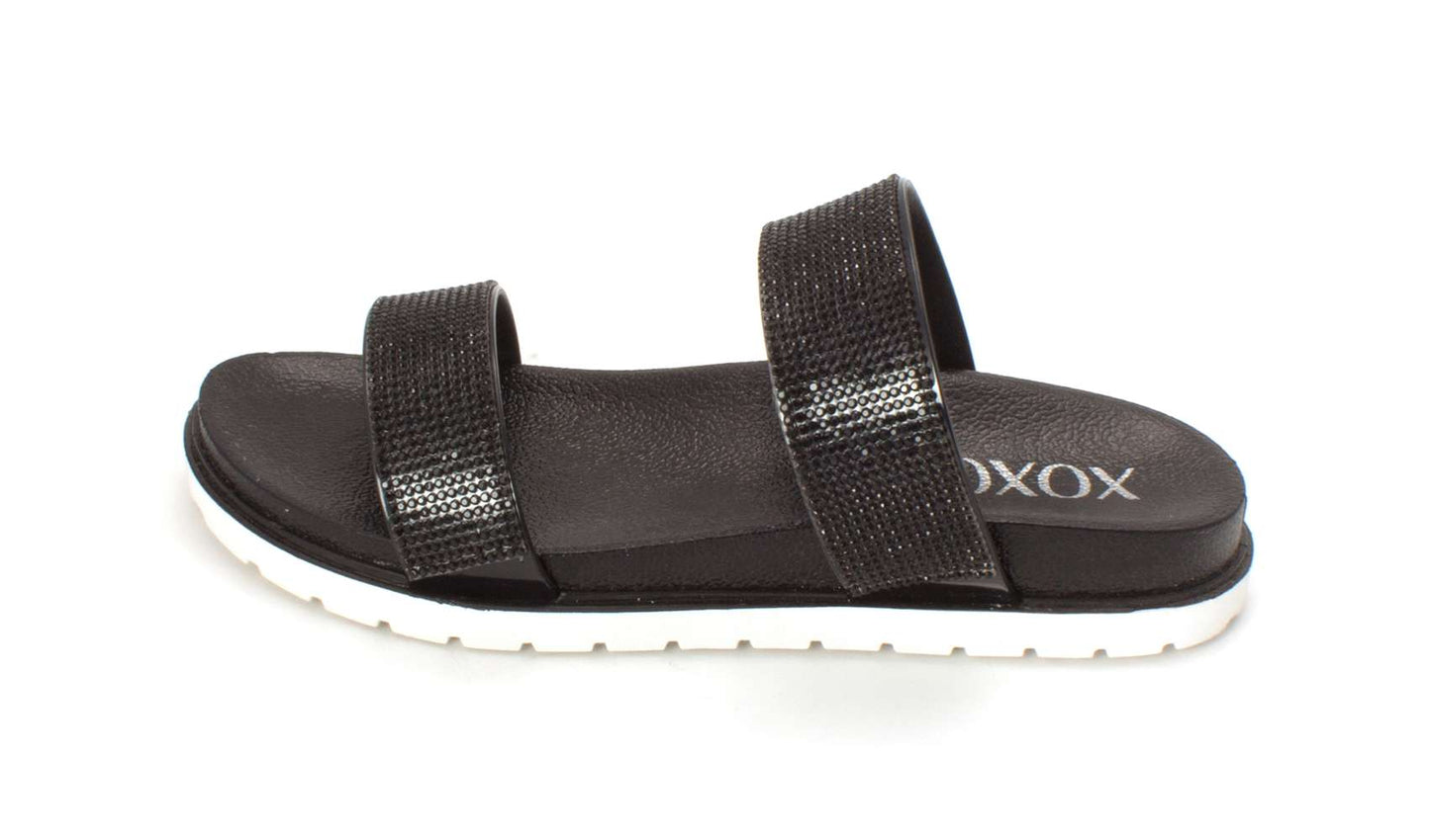 XOXO वीमेन रियो ओपन टो कैजुअल स्लाइड सैंडल ब्लैक साइज 7.5