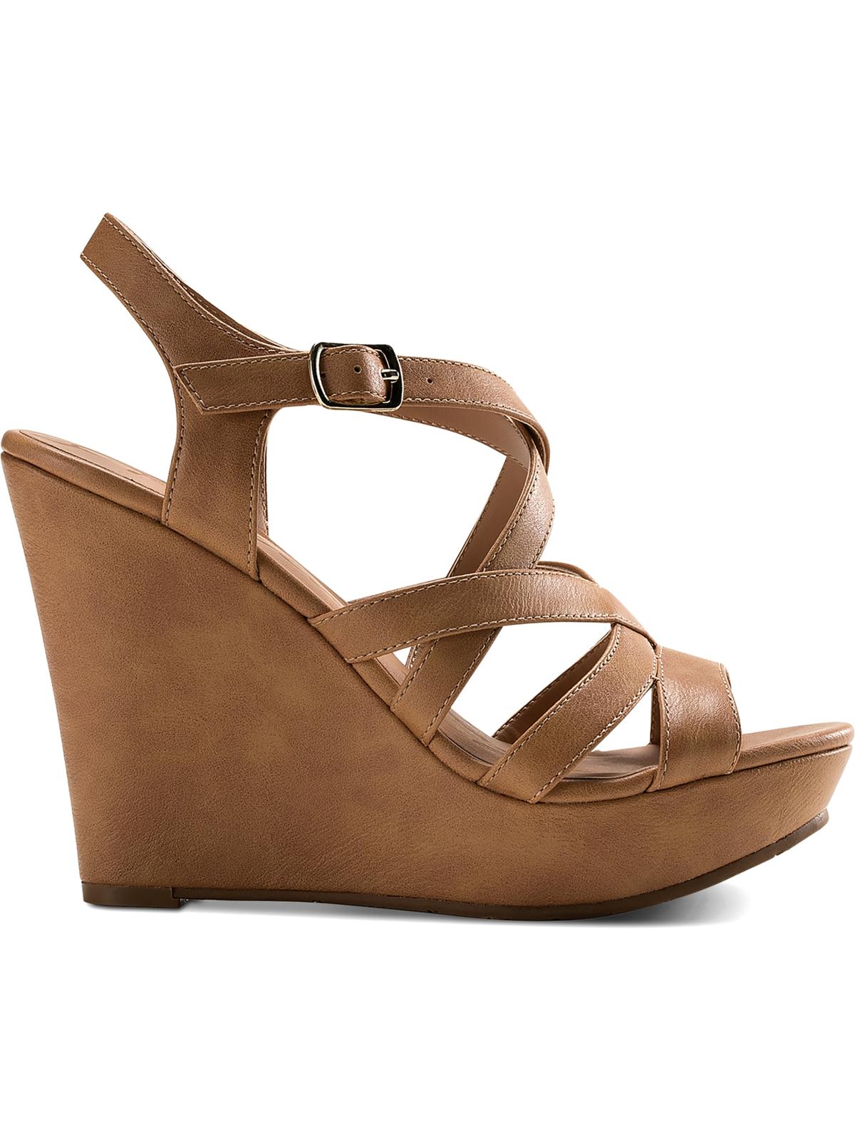 American Rag Women's Arielle Faux Leather Strappy Wedges Brown Size 8.5 M