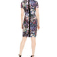 Adrianna Papell Women's Zippered Floral Short Sleeve Jewel Neck Above the Knee Sheath Party Dress Black Size 2