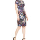 Adrianna Papell Women's Zippered Floral Short Sleeve Jewel Neck Above the Knee Sheath Party Dress Black Size 2