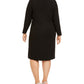 Calvin Klein Women's Embellished Slitted Long Sleeve Jewel Neck Below the Knee Wear to Work Sheath Dress Black Size 16W