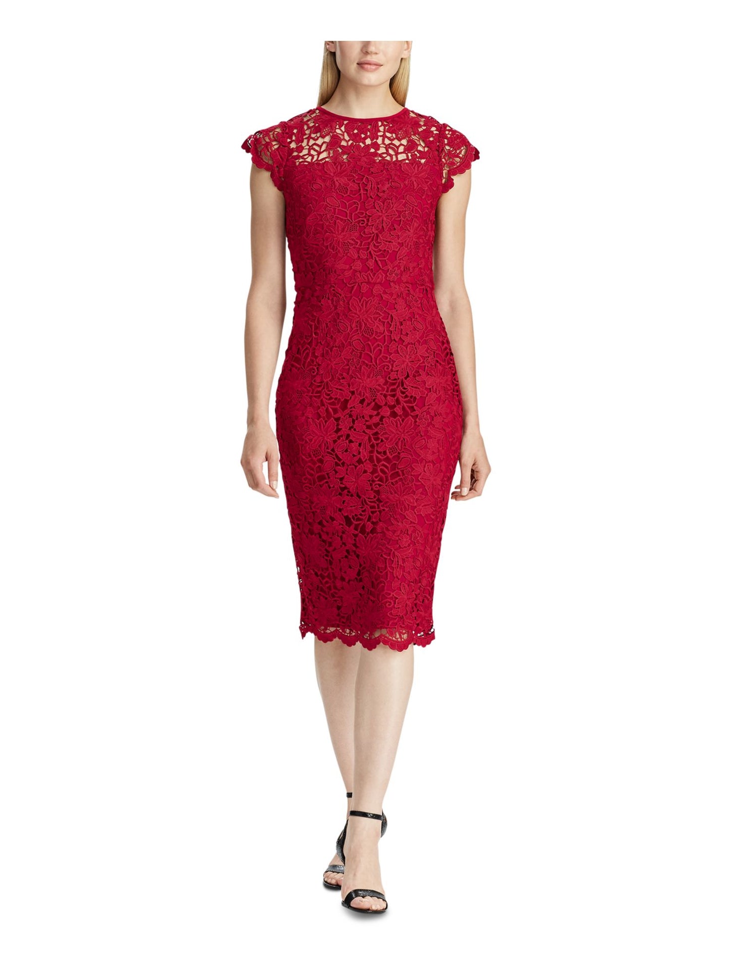 Ralph Lauren Women's Floral Lace Dress Red Size 4