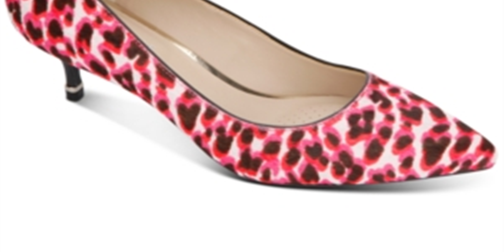 Kenneth Cole New York Women's Leopard Print Cushioned Morgan Pointy Toe Kitten Heel Slip on Dress Pumps Pink Size 8.5 M