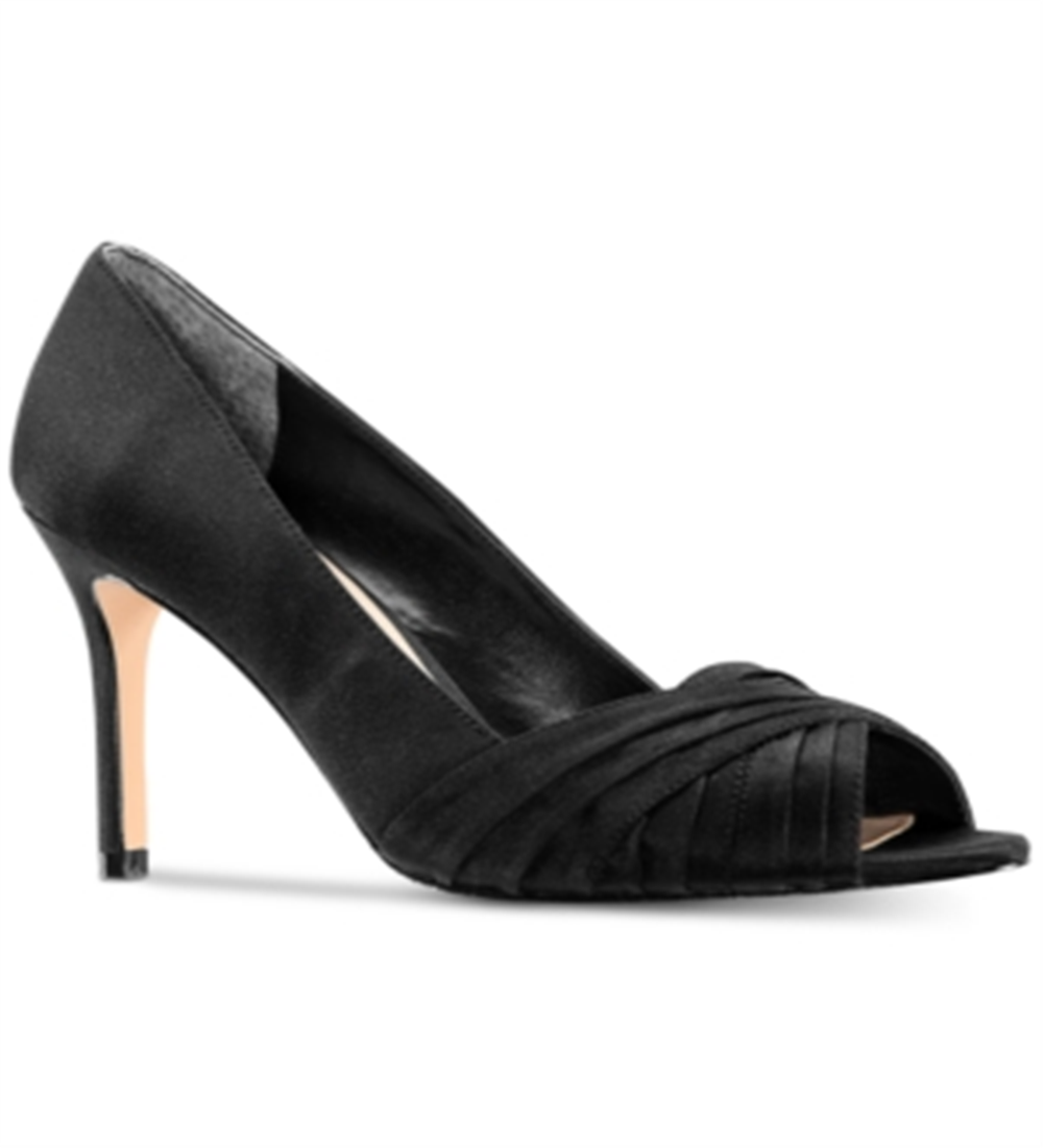 Nina Women's Crisscross Straps Padded Pleated Comfort Rhiyana Round Toe Stiletto Slip on Leather Dress Pumps Black Size 9.5 M