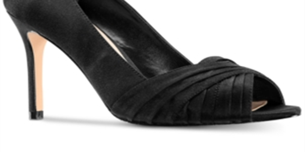 Nina Women's Crisscross Straps Padded Pleated Comfort Rhiyana Round Toe Stiletto Slip on Leather Dress Pumps Black Size 9.5 M