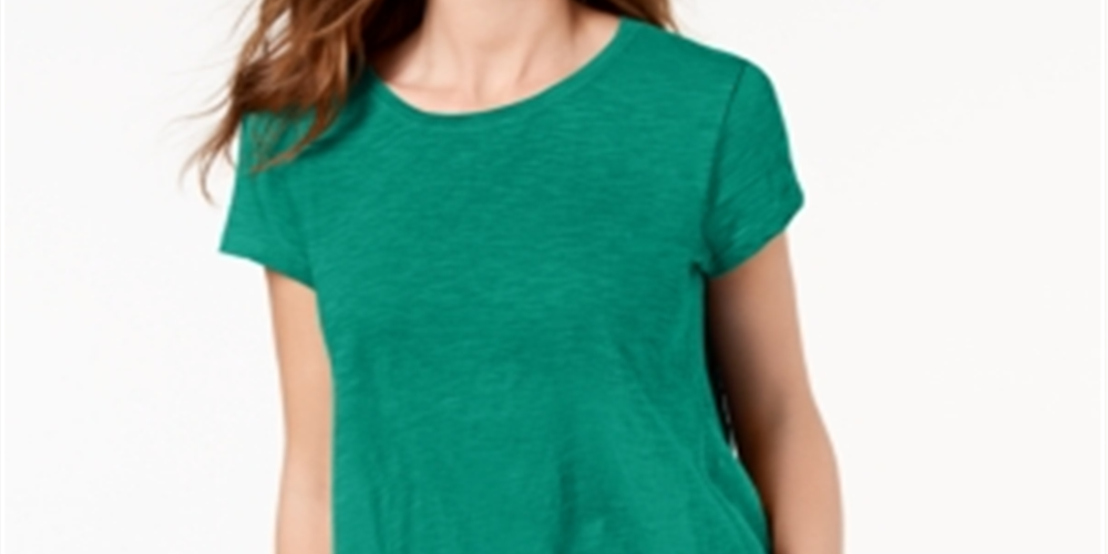Style & Co Women's Handkerchief-Hem T-Shirt Green Size XSE