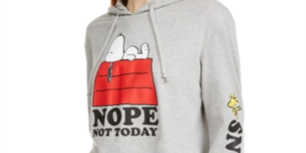 Peanuts Juniors' Snoopy Graphic Hoodie Gray Size Large