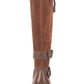 American Rag Women's Strap Detail Zipper Accent Buckle Accent Collins Block Heel Zip up Leather Boots Brown Size 7.5 M