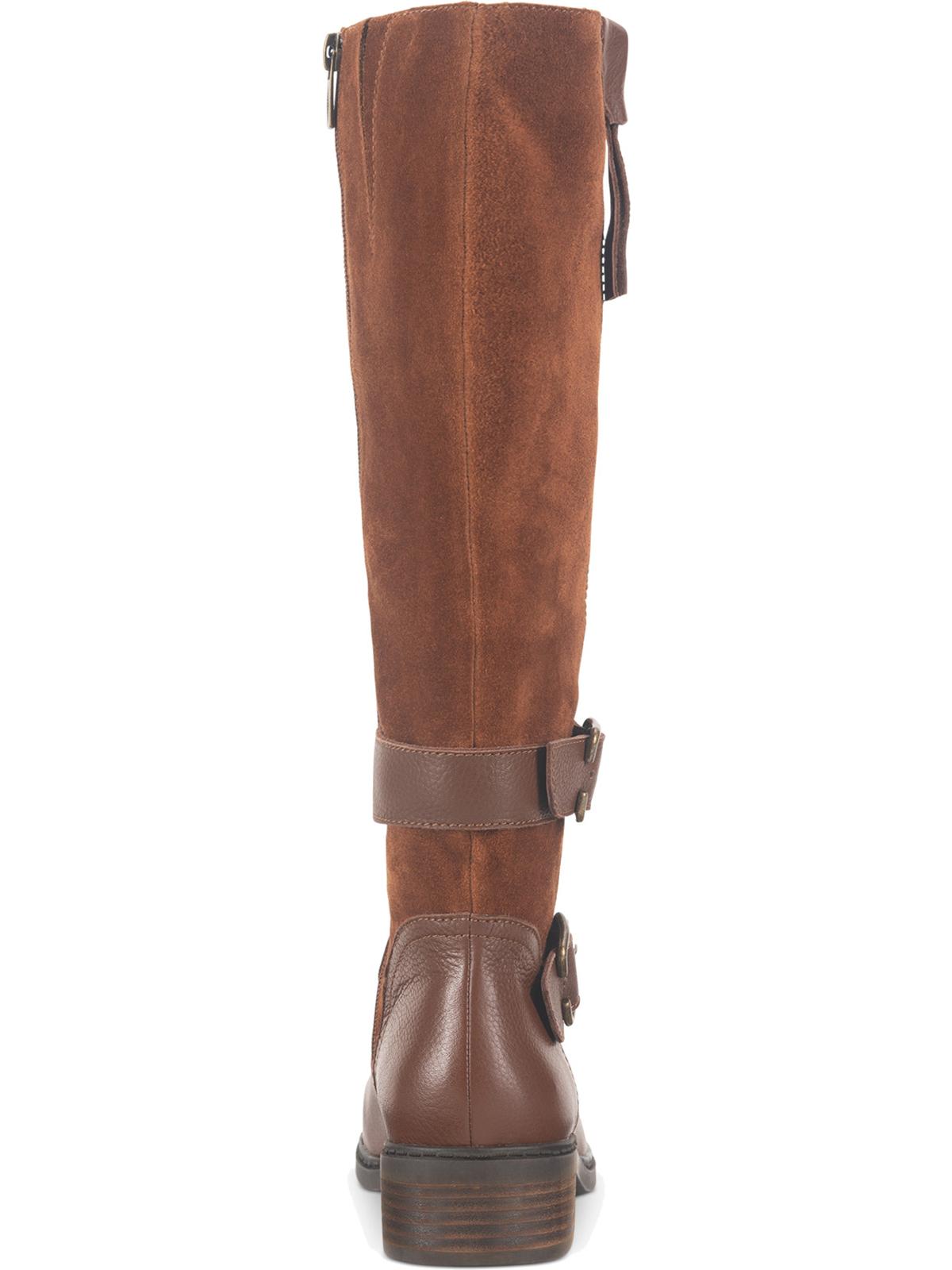 American Rag Women's Strap Detail Zipper Accent Buckle Accent Collins Block Heel Zip up Leather Boots Brown Size 7.5 M