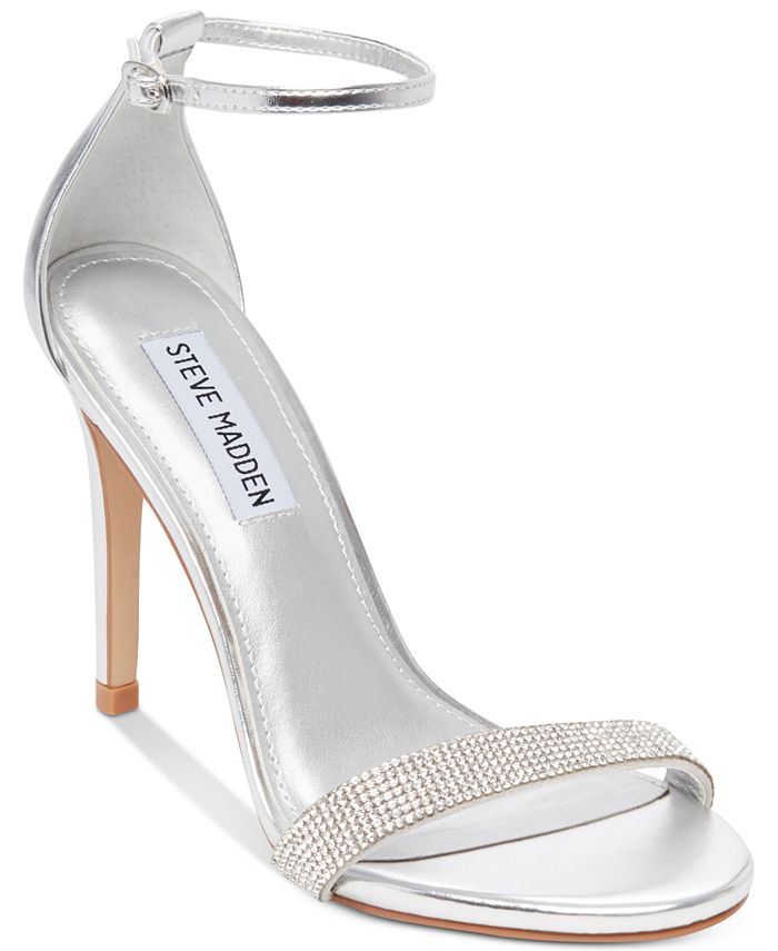 Steve Madden Women's Fabric Open Toe Special Occasion Ankle Strap Sandel Sliver Size 9 M