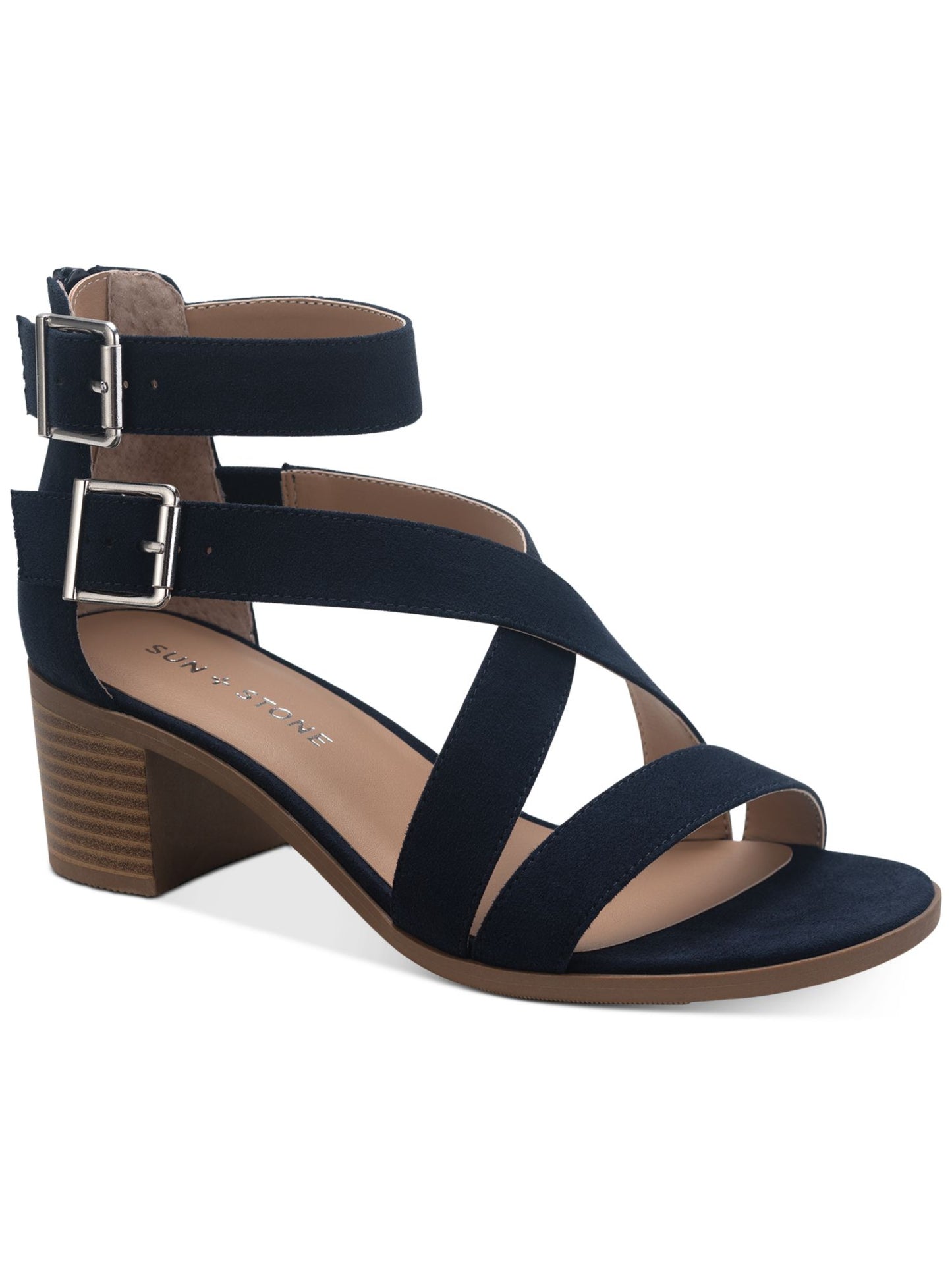 Sun + Stone Women's Quinn Block Heel City Sandals Blue Size 12M