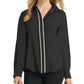 DKNY Women's Contrast Placket Blouse Black Size X-Large