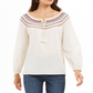 Style & Co Women's Embroidered Smocked-Neck Cotton Top White Size Petite S