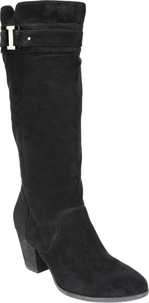 Dr. Scholl's Women's Devote Riding Faux Suede Wide Calf Boots Black Size 9M