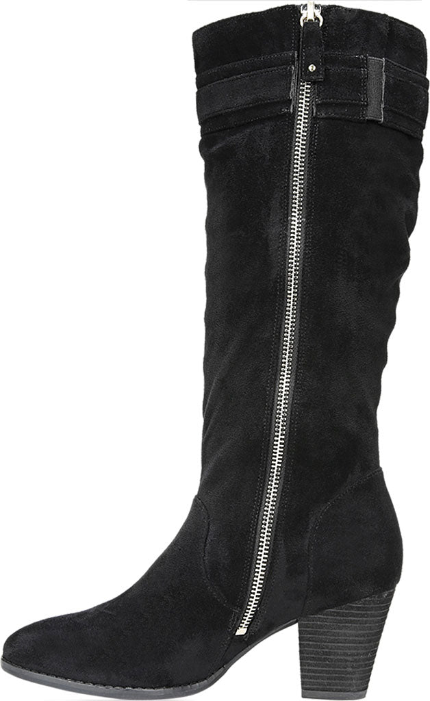Dr. Scholl's Women's Devote Riding Faux Suede Wide Calf Boots Black Size 9M